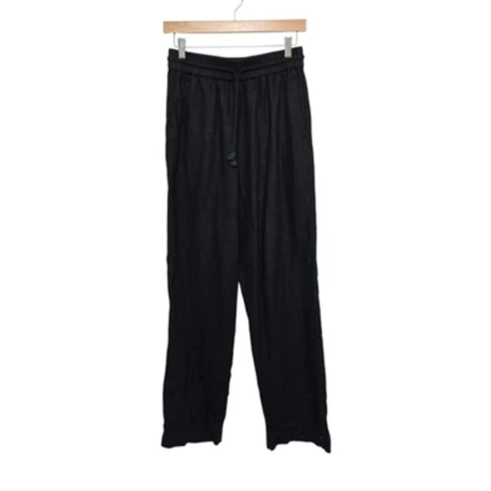 Xirena Black 100% Linen Wide Leg Drawstring Pants‎ Size Medium Relaxed Casual